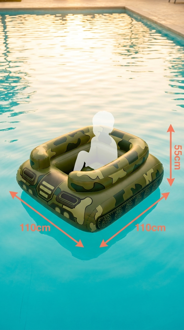 WaterFloats inflatable tank pool float - kids size dimensions 110x110x55cm